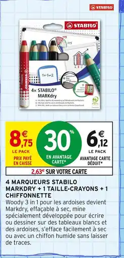 Intermarché STABILO 4 MARQUEURS MARKDRY + 1 TAILLE-CRAYONS + 1 CHIFFONNETTE offre