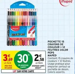 Intermarché Maped Pochette 15 crayons de couleur + 12 feutres Color Peps offre