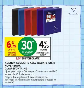 Intermarché CLAIREFONTAINE Agenda scolaire avec rabats 12x17 Koverbook offre