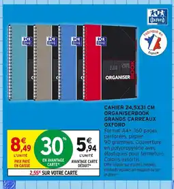Intermarché OXFORD Cahier 24,5x31 cm organiserbook grands carreaux offre