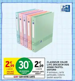 Intermarché Oxford Classeur Color Life 28x32cm dos 40mm pastel offre