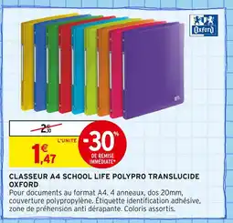 Intermarché OXFORD Classeur A4 School Life Polypro Translucide offre