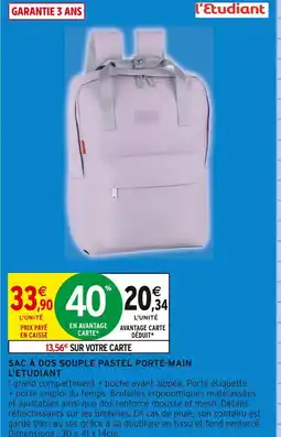 Intermarché L'ETUDIANT Sac à dos souple pastel porte-main offre