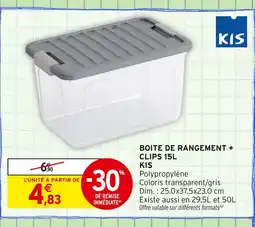 Intermarché KIS Boite de rangement + clips 15L offre