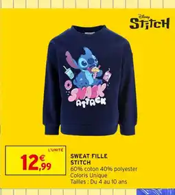 Intermarché STITCH Sweat Fille offre