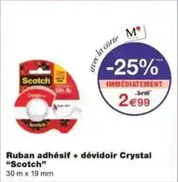 Monoprix Ruban adhésif + dévidoir crystal scotch offre