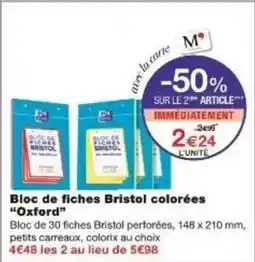 Monoprix Bloc de fiches bristol colorées oxford offre
