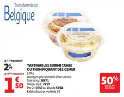 Auchan Tartinables surimi crabe ou thon piquant delicemer offre