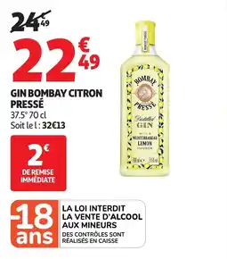 Auchan Gin bombay citron pressé offre