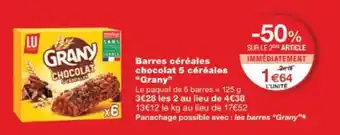 Monop' Barres céréales chocolat 5 céréales grany offre