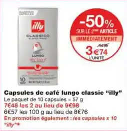 Monop' Capsules de café lungo classic illy offre