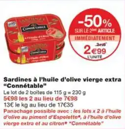 Monop' Sardines à l'huile d'olive vierge extra connétable offre