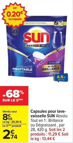 Carrefour Drive SUN Capsules pour lave- vaisselle offre