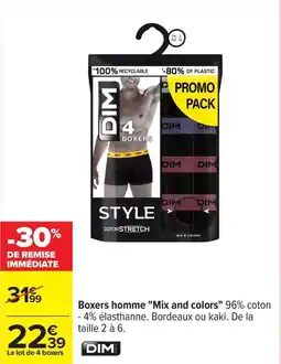 Carrefour Drive DIM Boxers homme "Mix and colors" 96% coton offre