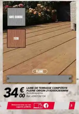 Les Briconautes Lame de terrasse composite pleine origin 21x200x2850mm offre
