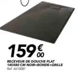 Les Briconautes Receveur de douche plat 140x80 cm noir+bonde+grille offre