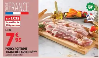 Auchan Supermarché Porc: poitrine tranchée avec os offre
