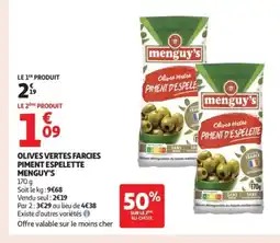 Auchan Supermarché MENGUY'S Olives vertes farcies piment espelette offre