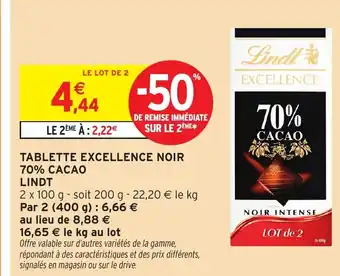 Intermarché Express LINDT Tablette excellence noir 70% cacao offre