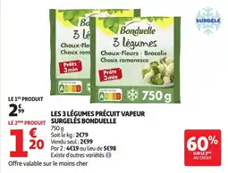 Auchan Les 3 légumes précuit vapeur surgelés bonduelle offre