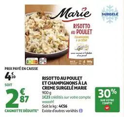 Auchan Risotto au poulet et champignons à la creme surgelé marie offre