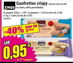 Norma ZIKOS Gaufrettes crispy noix de coco ou lait offre