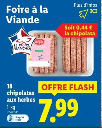 Lidl L'Etal du Boucher 18 chipolatas aux herbes offre