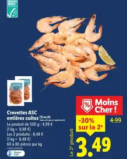 Lidl Crevettes ASC entières cuites offre
