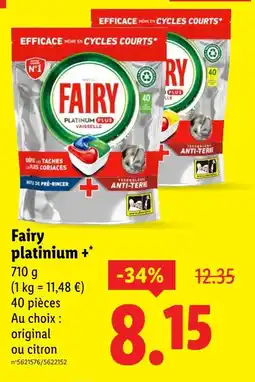 Lidl Fairy Fairy platinium + offre