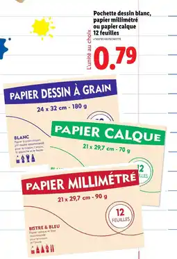 Lidl Pochette dessin blanc, papier millimétré ou papier calque 12 feuilles offre