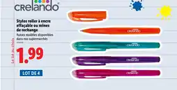 Lidl CRELANDO Stylos roller à encre effaçable ou mines de recharge offre