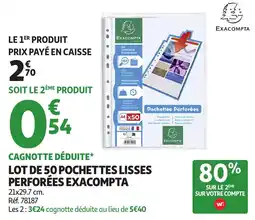 Auchan Lot de 50 pochettes lisses perforées exacompta offre