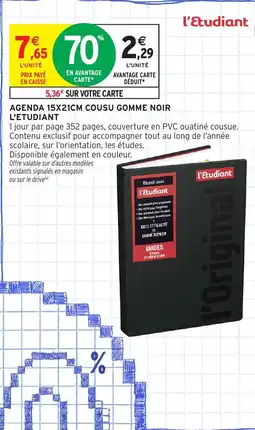 Intermarché Express L'ETUDIANT Agenda 15x21cm cousu gomme noir offre