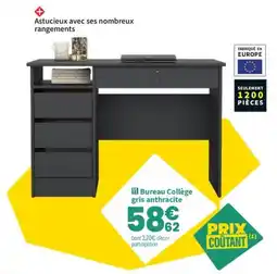 Conforama Bureau Collège gris anthracite offre