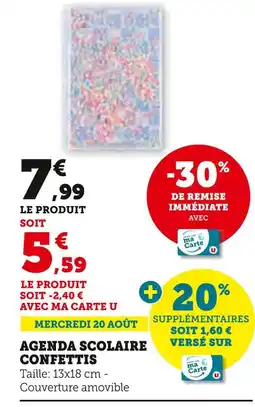 Super U Agenda scolaire confettis offre