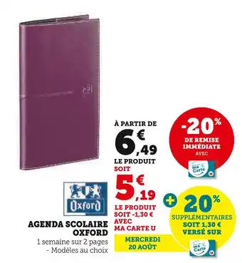 Super U OXFORD Agenda scolaire offre