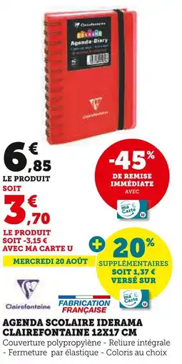 Super U CLAIREFONTAINE Agenda scolaire iderma 12x17cm offre