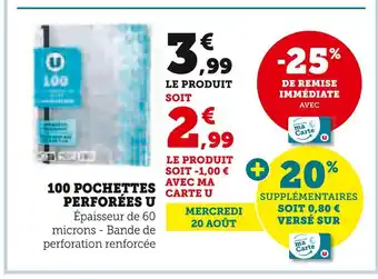 Super U U 100 pochettes perforées offre