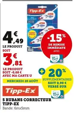 Super U Tipp-Ex 5 rubans correcteur offre