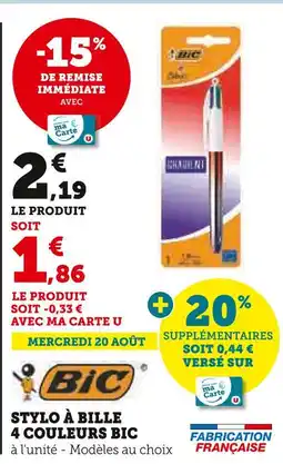 Super U BIC Stylo à bille 4 couleurs offre