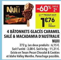 Supeco NUII 4 bâtonnets glacés caramel salé & macadamia d'australie offre