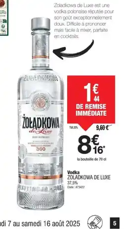 Promocash ZOLADKOWA DE LUXE Vodka offre