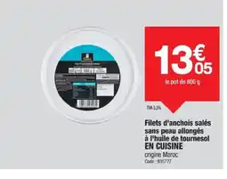 Promocash EN CUISINE Filets d'anchois salés sans peau allongés à l'huile de tournesol offre