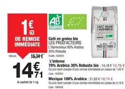 Promocash LES PROD'ACTEURS Café en grains bio offre