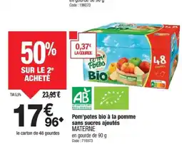 Promocash MATERNE Pom'potes bio à la pomme sans sucres ajoutés offre