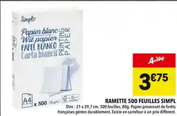 Supeco Simpl RAMETTE 500 FEUILLES offre