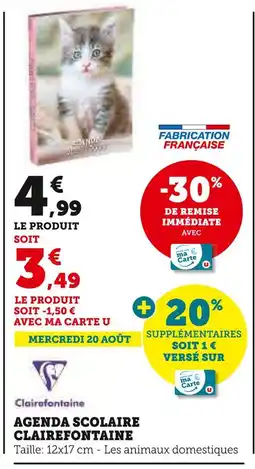 Super U CLAIREFONTAINE Agenda scolaire offre