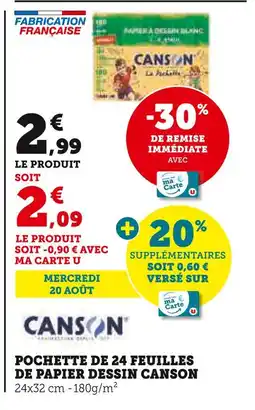 Super U CANSON Pochette de 24 feuilles de papier dessin offre