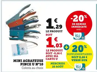 Super U U Mini agrafeuse pince n°10 offre