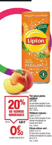 Promocash LIPTON Thé glacé pêche pétillant offre